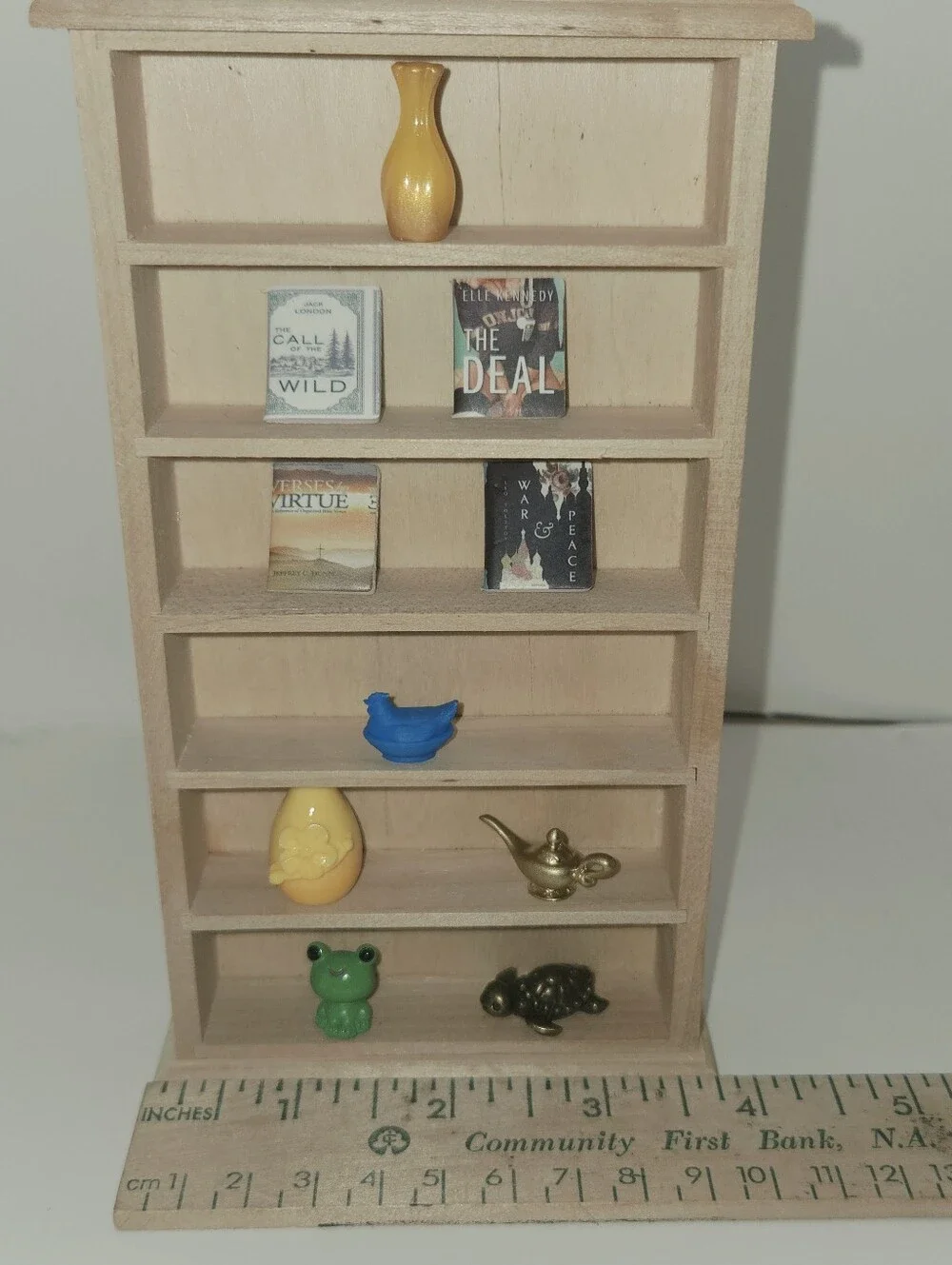 Miniature Unfinished Wood 6 Tier Bookcase with Accessories Plus MYSTERY BAG